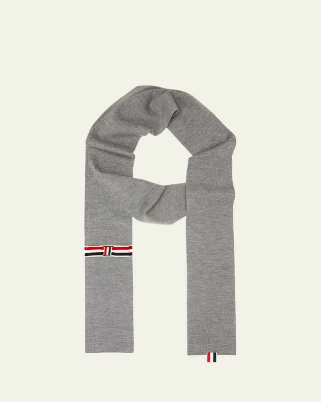 Striped Bow Double-Face Wool Scarf